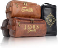 Personalized Toiletry Bag for Men, Engraved Name Initials Toiletry Bag, Customized Monogram Travel Shaving Dopp Kit for Groomsmen, Gift for Christmas, Birthday, Dad, Husband (Light Brown)