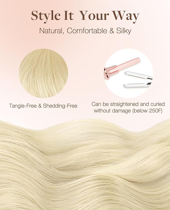 GOO GOO Invisi Edge Tape in Hair Extensions Human Hair, 613R Bleach Blonde 10pcs injected with 10pcs classical tape ins, 18inch 50g, Virgin Remy Hair, Natural Look