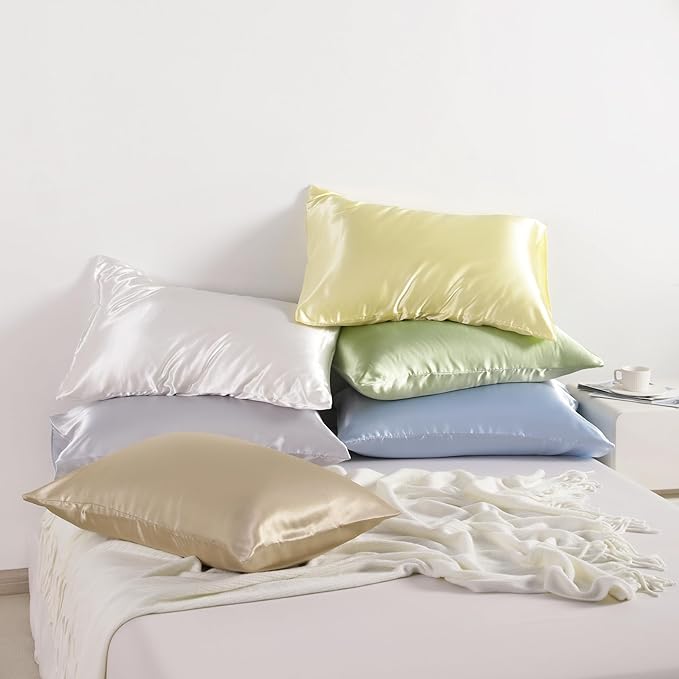 NTBAY 12 Pack Satin Queen Pillowcases for Hair and Skin, Luxurious and Silky Pillow Cases with Envelope Closure, 20 x 30 Inches, Navy Blue