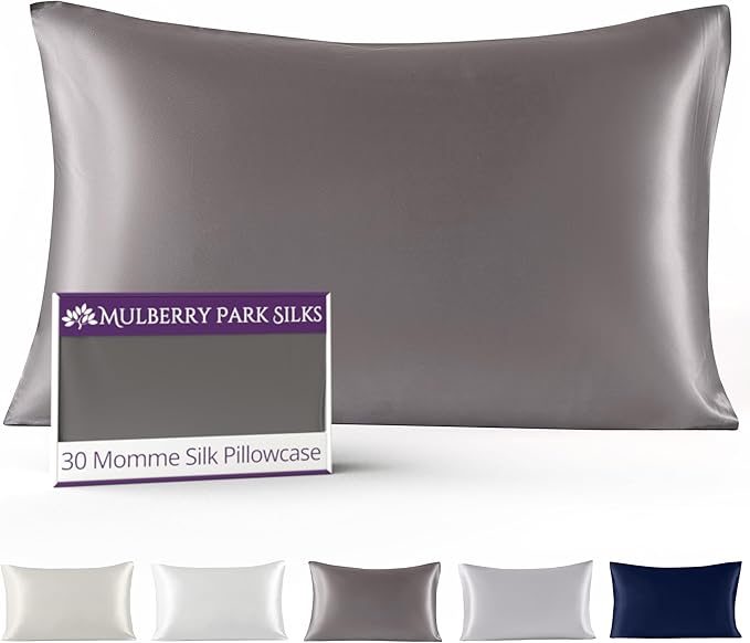 Mulberry Park 30 Momme Silk Pillowcase - Grade 6A Charmeuse Weave for Hair and Skin - Luxury Night Sleep - 1 Pc Gunmetal (Standard 20'' x 36'')