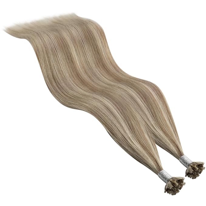 YoungSee U Tips Hair Extensions Real Human Hair Brown to Blonde Pre Bonded Utip Hair Extensions Light Brown Highlight Blonde Human Hair K Tips Extension Highlight for Short Straight Hair 14In 50s/50g