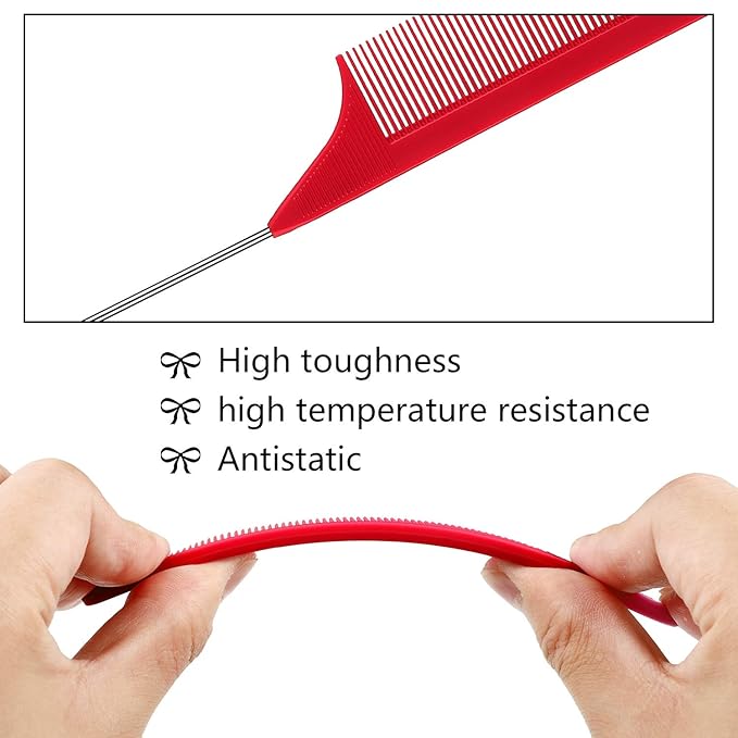 Patelai 30 Pieces Rat Tail Combs Bulk, Hair Teasing Fine Tooth Pintail Combs Braiding Hair Styling Tools with Steel Pin for Stylists Salon Teasing Sectioning Coloring Detangling(Red)