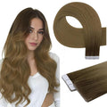 Full Shine Invisi Edge Tape in Hair Extensions Human Hair 24 Inch Color R3 Dark Brown to 8 Light Brown Machine Virgin Wire Hair Extensions Real Human Hair 12.5Grams 5Pcs for Casual Outings Add Length