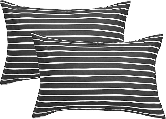 JELLYMONI 100% Natural Cotton Striped King Pillowcases Set, 2 Pack White and Black Stripes Pattern Printed Pillow Covers with Envelope Closure(Pillows are not Included)