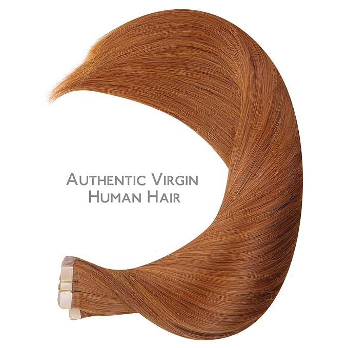 WENNALIFE Tape in Hair Extensions, 40pcs 100g 18 Inch Dirty Ginger Human Hair, Straight Invisible Reusable Real Extensions