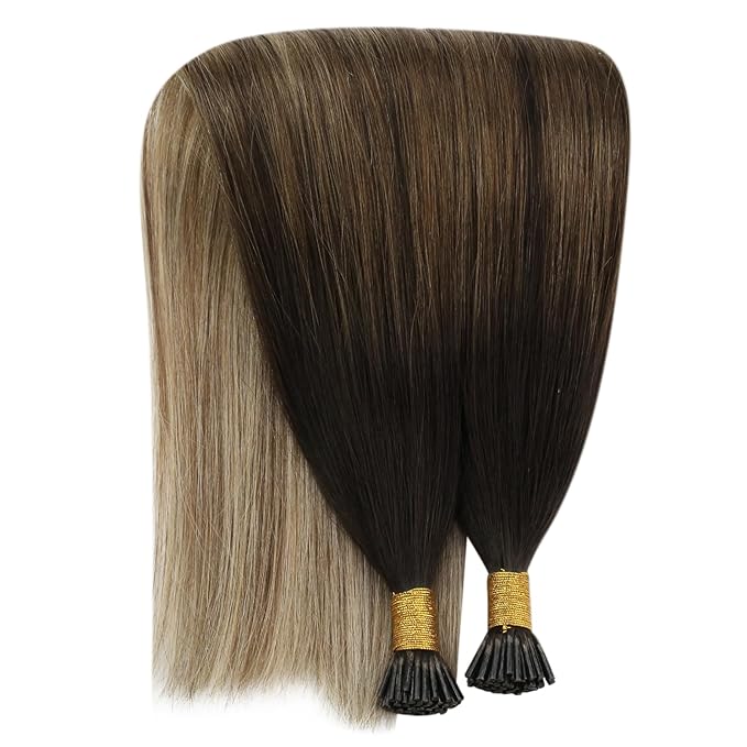 YoungSee Hair Extensions Itip Brown Balayage Human Hair Extensions I Tip 20In Brown Ombre Medium Brown with Blonde Itips Hair Extension Real Human Hair I Tip Remy Hair Extension 50s 50g