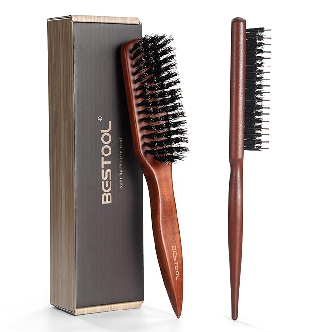 BESTOOL Hair Brush,Pure Boar Bristle Hair Brush for Better Hair Texture Slick Back Brushes for Women Men and Kids Best for Sensative Scalp Medium Thin and Fine Hair Smoothing Flyaways, Edge Control