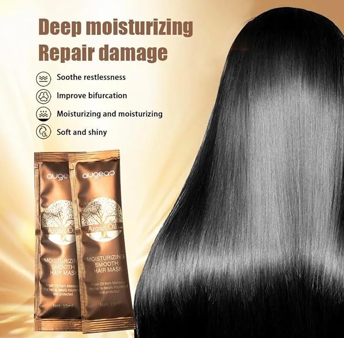 augeas Argan Oil Extra Moisturizing Smooth Hair Mask 15mL/pack (10 packs) Keeps hair Color Last Longer Up to 6 Weeks (Traveling, Single Use, First Time Test Trying Convenience Packages)