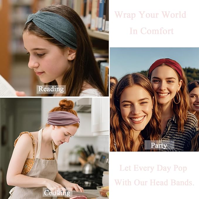 12 Pcs Wide Stretchy Headbands For Women Twist Knotted Headband Set Head Bands For Women’s Hair Band Soft Workout Yoga Accessories