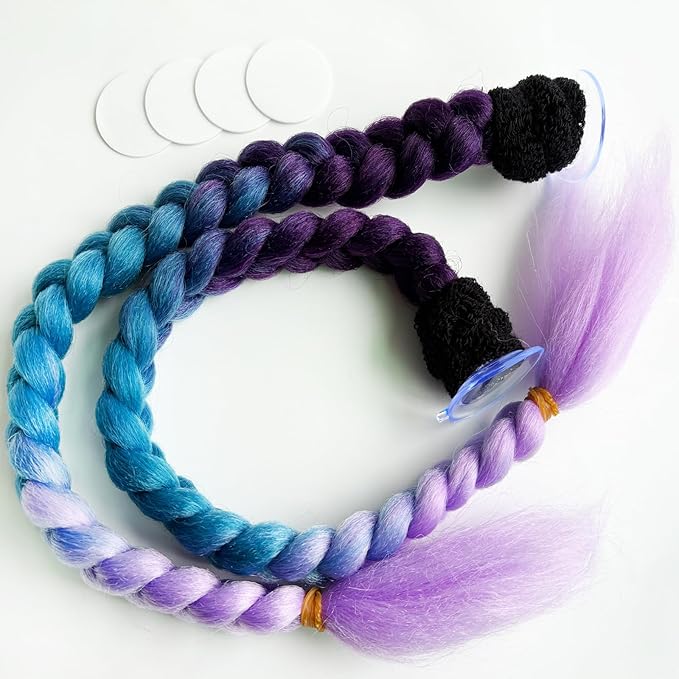 Braids Pigtails with Suction Cup for Motorcycle, Ski, Bicycle Helmet Decoration 2 Pieces