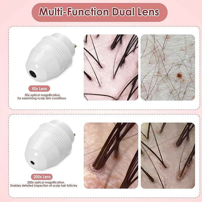 Skin Hair Analyzer, 5 Inch LCD Digital Scalp Detector with 50X/200X Lens, Rechargeable Hair Follicle Scanner for Skin Analysis, Home Salon Use, Portable Dermatoscope Tool