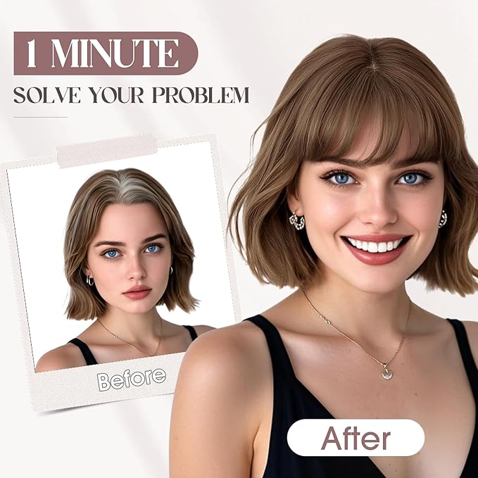 MY-LADY Human Hair Toppers for Women Real Human Hair with Bangs Thin 8.5 * 8.5CM Mono Base Clip in Remy Hairpieces Light Weight 14 Inch Medium Brown