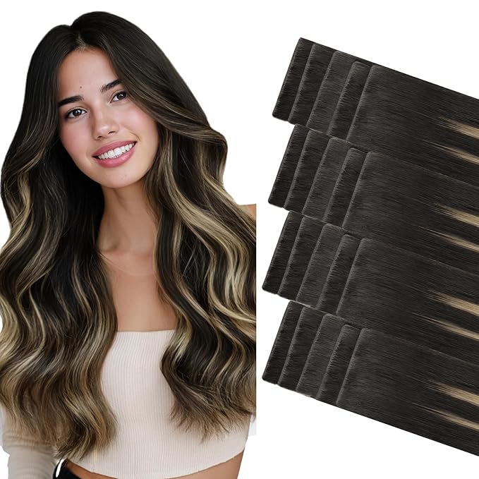 GOO GOO Invisi Edge Tape in Hair Extensions Human Hair, 1B/19/1B Natural Black to Light Blonde, 20pcs 16inch 50g, Virgin Remy Hair, Seamless Injected Tape, Natural Look