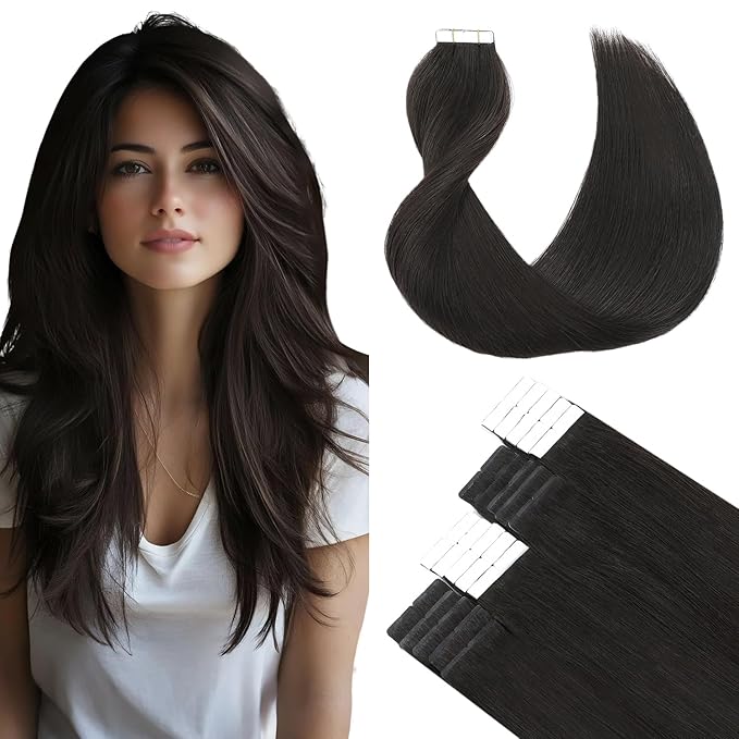 SURNEL 22 inch Tape in Hair Extensions Human Hair 1B Off Black Remy Tape in Hair Extensions 20pcs 50g(#1B-22)