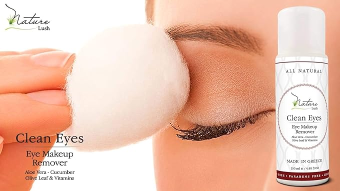 Nature Lush The Best Natural Eye & Face Makeup Remover - Oil Free - Rich Vitamins - Non Irritating – No Hazardous Chemicals - “Clean Eyes Made In Greece 4.4 oz