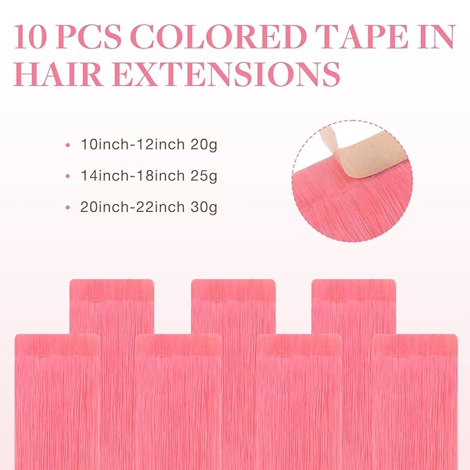 GOO GOO Tape in Hair Extensions Human Hair, Light Pink, 16inch 25g 10pcs, Colored Tape ins Human Hair Extensions, Silky&Soft Invisible Tape Ins, Hair Highlighted for Party