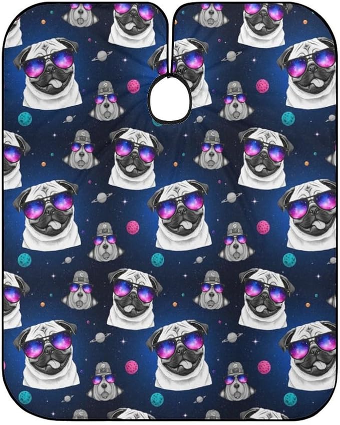 Extra Long Professional Salon Cape, Haircut Apron Galaxy Pug with Cool Glass Hair Cutting Gown for Styling Hair Cut Hairdresser