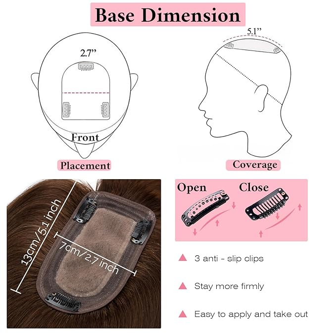SEGO 100% Real Human Hair Toppers, with Air Bangs, Silk Base 150% Density, Clip in Topper, 2.7肺5.1・ HairPieces for Women, with Thinning/Hair Loss Cover Gray