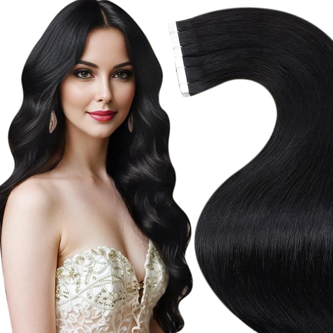 LaaVoo Tape in Hair Extensions Human Hair Tape on Extensions Hair Black Tape in Extensions Silky Straight Hair 22inch 50g 20pcs