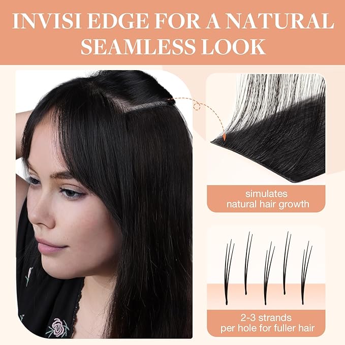 GOO GOO Invisi Edge Tape in Hair Extensions Human Hair, 1B Natural black 20pcs injected with 20pcs classical tape ins, 12inch 80g, Virgin Remy Hair, Natural Look