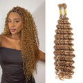 27# Deep Wave Braiding Human Hair Bundles Honey Blonde Bulk Human Hair for Crochet Micro Boho Braids 100 Grams (2 of 50g)18 inch
