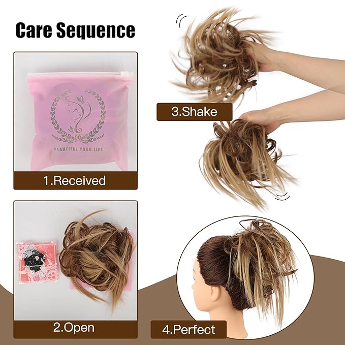 HMD Tousled Updo Messy Bun Hair Piece Hair Extension Ponytail With Elastic Rubber Band Updo Bun Synthetic Hairpieces for Women