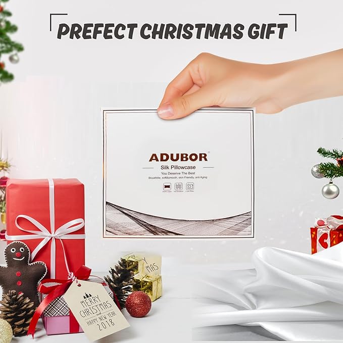Adubor 100% Silk Pillowcase - Mulberry Silk Pillow Cases, 23 Momme 6A Grade Fibers, Silk Pillow Case for Hair and Skin Health, with Hidden Zipper (Standard 20''×26'', Lvory White, 1PC)