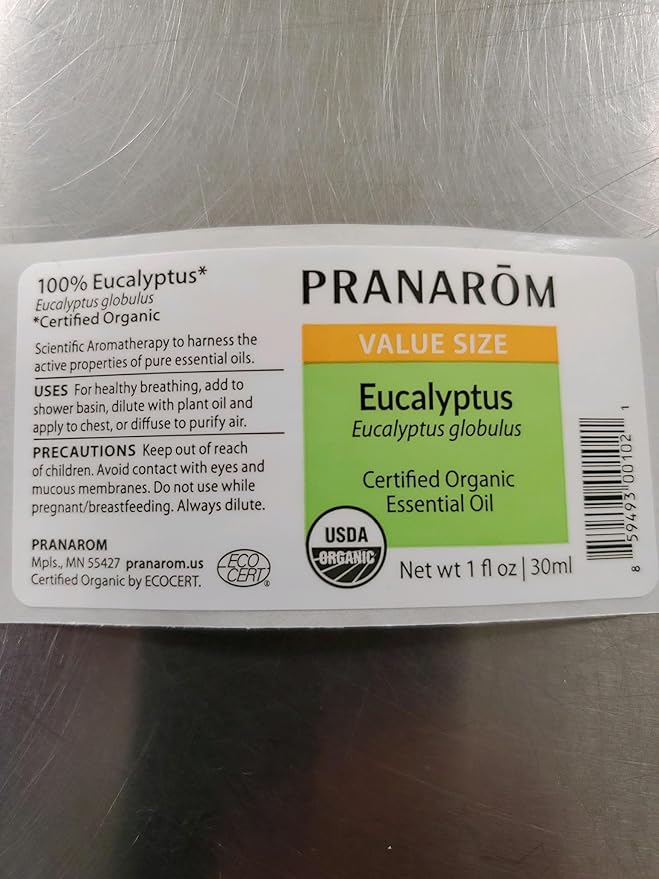 Pranarom USDA Certified Organic Eucalyptus Globulus Essential Oil (30ml), 100% Pure Undiluted Therapeutic Grade from Portugal for Aromatherapy, Diffuser, Topical Care, Relaxation