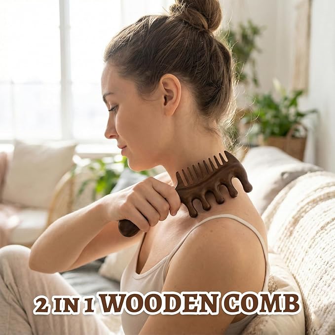 Wooden Scalp Massager Comb, Wide Tooth Comb, Scalp Massager Hair Growth with Scalp Massager and Wooden Scalp Massager Tool（Random shipment）