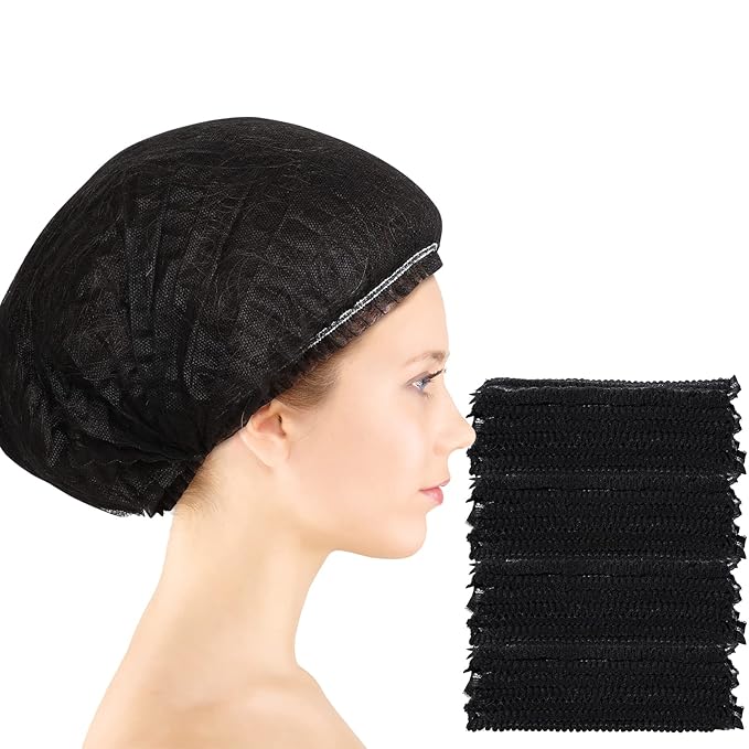100 Pcs Disposable Nonwoven Bouffant Caps 21 Inch Hair Net Elastic Cap Hair Cover Hats for Beauty Salon Hospital Spa Catering Dust-free Workspace(Black)