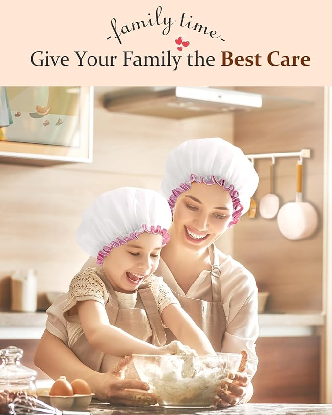 mikimini White Large Shower Cap for Women Long Hair, Reusable Waterproof Double Layers Bathing Hair Cap Soft Comfortable PEVA Lining, Cute, Non-fading & Stretchy Shower Hat X-Large Pack of 1