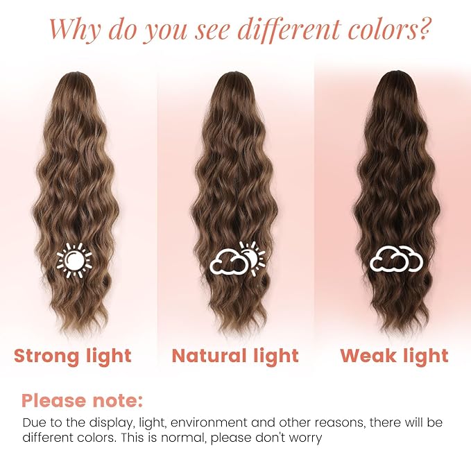 18" Ponytail Extension, Claw Clip Ponytail Extensions for Women Wavy Pony Tails Hair Extensions Fluffy Natural Looking Synthetic Hairpiece for Daily Use (Light Auburn Brown)