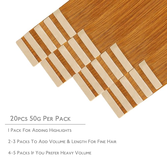 WENNALIFE Tape in Hair Extensions Human Hair, 20pcs 40g 12 inch Auburn Ginger Remy Hair Extensions Straight Human Hair Tape in Extensions Skin Weft Tape Extensions Human Hair