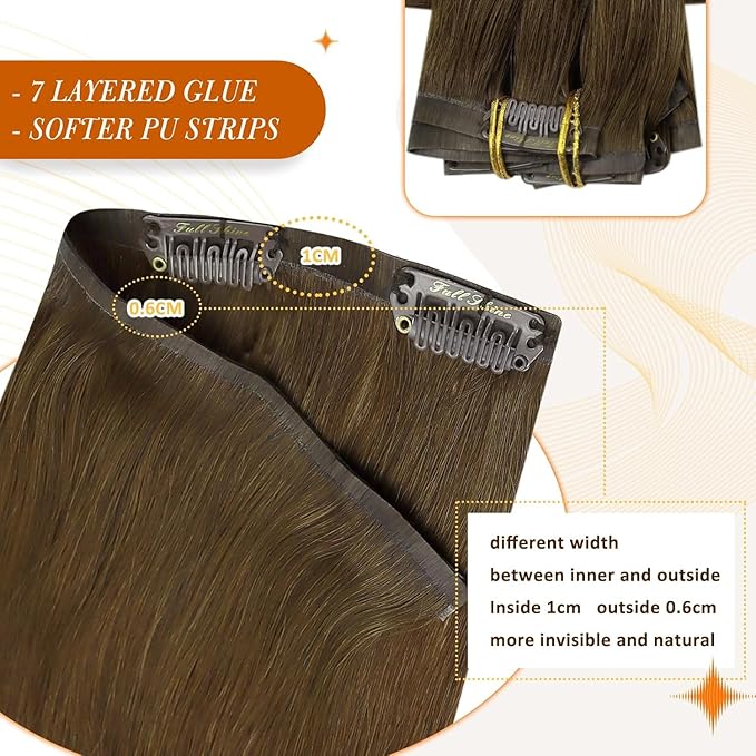 Full Shine Seamless Clip in Hair Extensions Human Hair Medium Brown Hair Extension Clip ins Straight PU Weft for Short Hair Ease of Use 12 Inch 95 Grams 8 PCS