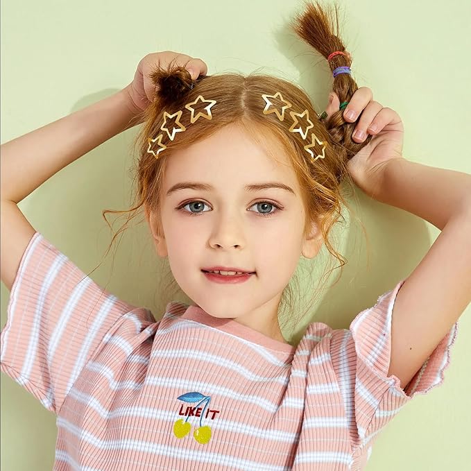 Star Hair Clips 2000s Y2K Snap Hair Barrettes Non Slip Star Hair Accessories Gold Metal Hair Clips for Girls Women -30 PCS 1.18", 1.57"