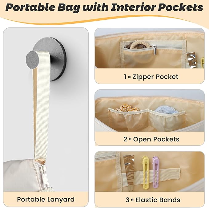 Hot Hair Tools Travel Bag with Removable Heat Resistant Mat 2 in 1 Portable Hair Tool Organizer Bags for Hair Straighteners Curling Irons Hot Air Brushes Hair Dryer Women Travel Essentials (Ivory)