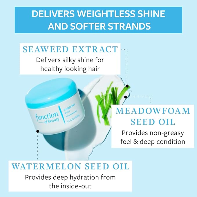 FUNCTION OF BEAUTY Customizable Hair Mask for Straight Hair, 6.5 oz - Deep Conditioning Formula With Seaweed Extract to Promote Silky Shine