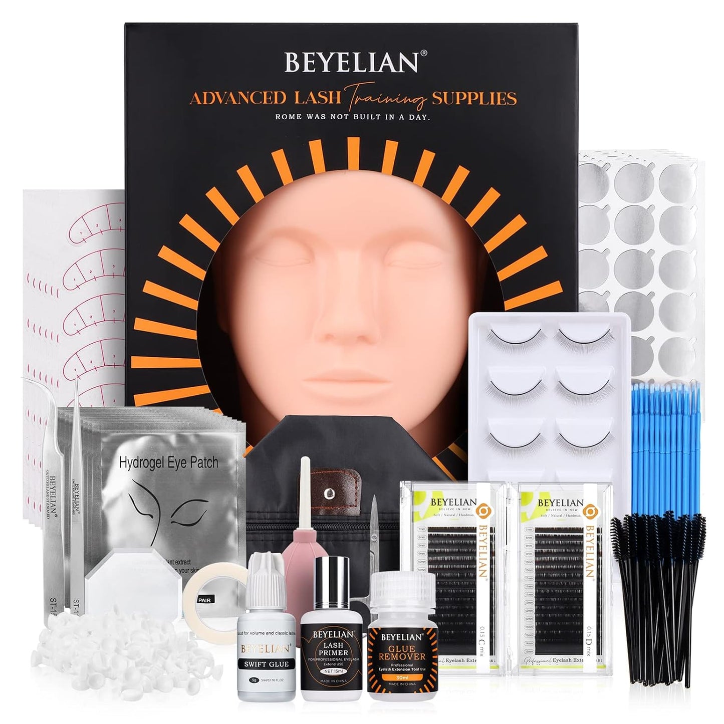 Eyelash Extension Kit,with lash Mannequin Head Lash Practice training kit Professional lash extension supplies Tool for Lash Training by BEYELIAN