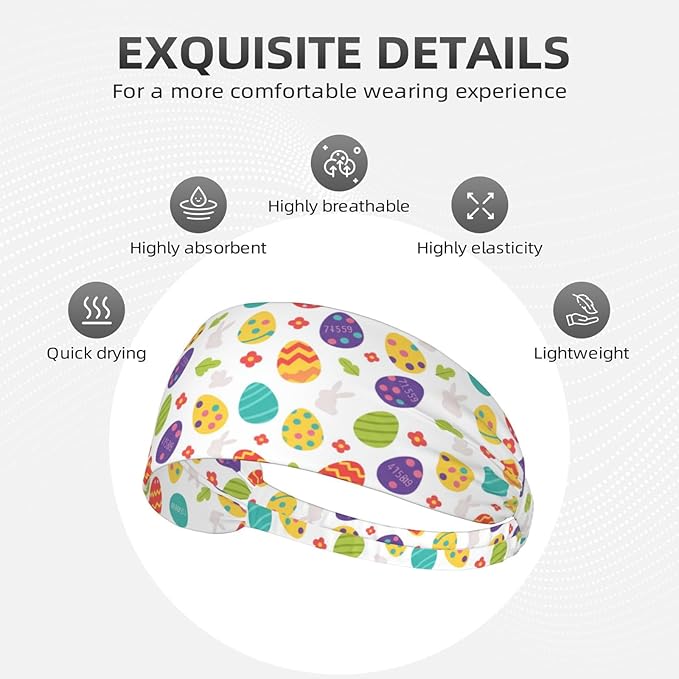 Easter Bunny & Eggs Style Sports Headband for Men Women Moisture Wicking Sweatband for Basketball, Running, Gym