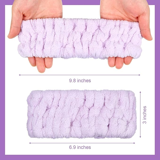Chuangdi 3-Piece Spa Headband Set - Soft Terry Cloth Hairbands for Women's Facial Makeup, Washing, Face Mask, Spa & Shower - Light Orange, Purple, Green