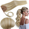 RUNATURE Ponytail Extension Human Hair Blonde, Real Human Hair Ponytail, Wrap Around Ponytail Hair Extensions Remy Straight Hair 18 Inch 80g #18P613 Ash Blonde Highlight Platinum Blonde