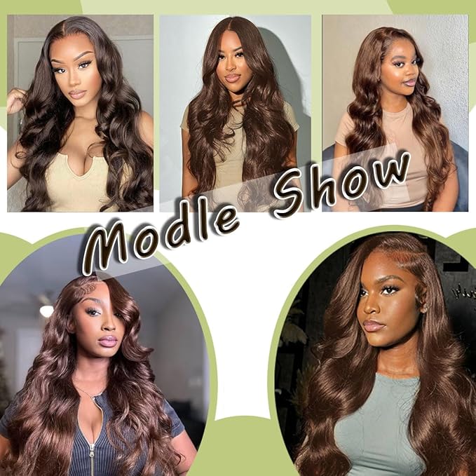 200% Density 13x6 Body Wave HD Lace Front twigs Human Hair Chocolate Brown Lace Front Wig Pre Plucked for Women Brown Wigs Human hair 22inch