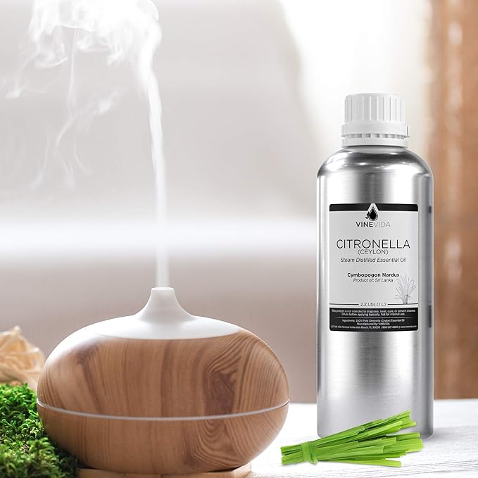 VINEVIDA Citronella Ceylon Essential Oil 32 oz - Undiluted Citronella Oil 32 oz - Citronella Candle Oil Scent - DIY Candle Scents for Candlemaking - Bulk Essential Oil for Soap Making Safe for Skin