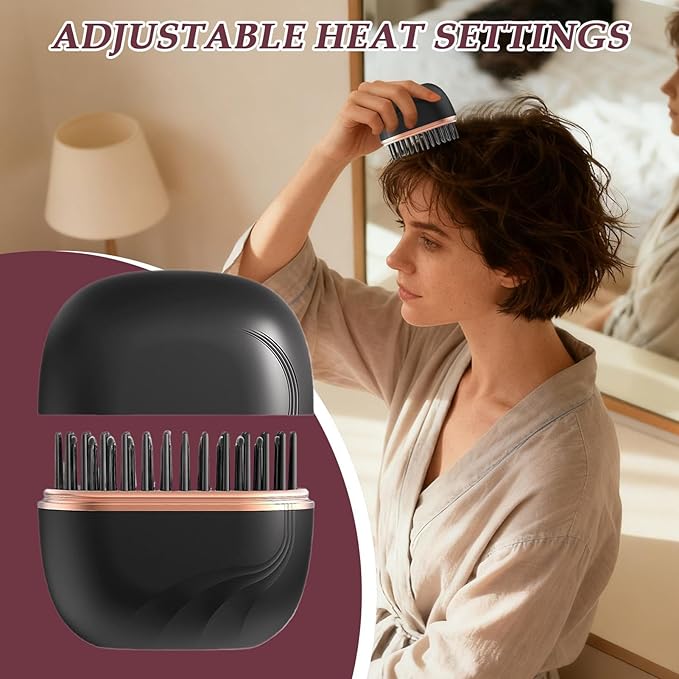 Mini Hair Straighteners, Portable Hair Straighteners Brush, 30s Fast Heating Mini Cordless Straightener with 3 Heat Settings, Rechargeable Hot Comb Heated Hairs Styling Brush, for Home Travel