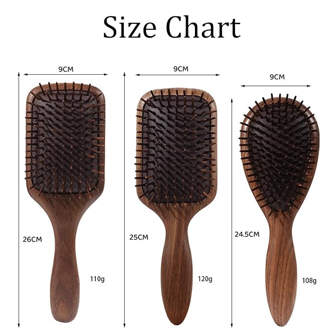 Lindale Walnut Wooden Hair Brush for Hair Growth with Natural Walnut Bristles Detangler Paddle Hairbrush for Massaging Scalp for Women Men, Reduces Static for Curly Hair with Ergonomic Handle Square