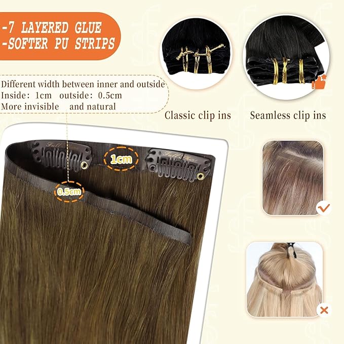 Full Shine Clip in Extensions Real Human Hair Balayage Hair Extensions for Women Medium Brown to Honey Blonde and Platinum Blonde and Light Brown for Short 12 Inch 8 PCS 95 G