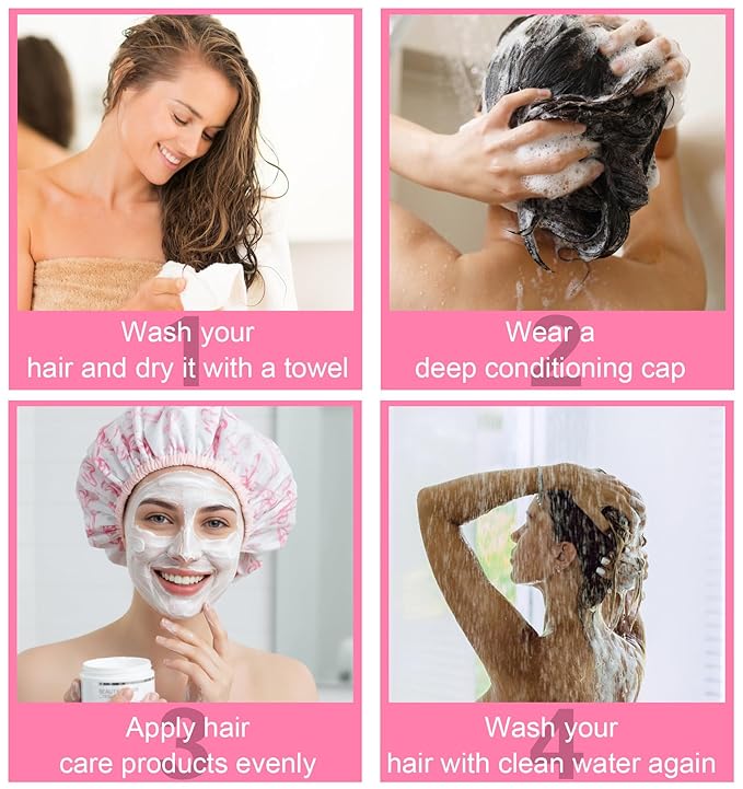 2 Pcs Heat Cap for Deep Conditioning, Pink Heating Caps for Deep Conditioning with Double Layer, Waterproof & Reusable for Shower, Hot Oil Treatment & Hair Steam Therapy