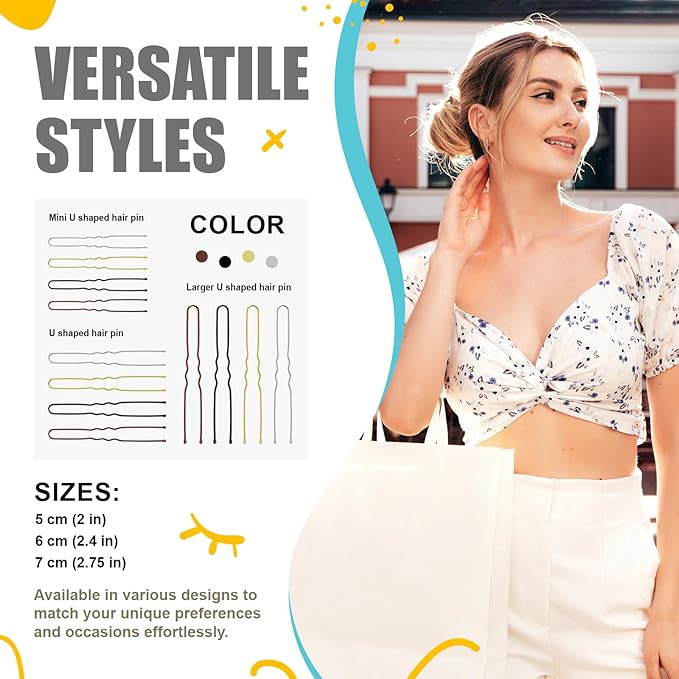 Hoyols U Shaped Hair Pins, Assorted Size Hair Bobby Pins, Metal Curved Curly Bun Clips Crimped Design with Ball Tips for Women Girls Grips Hairstyle, 150 Count Bulk Pack (Silver)