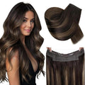 RUNATURE Wire Hair Extensions Real Human Hair 20 Inch 100g Thick Human Hair Extensions Balayage, Transparent Fish Line Extensions, Straight Smooth Natural Hair, Add Hair Volume #2/2/6