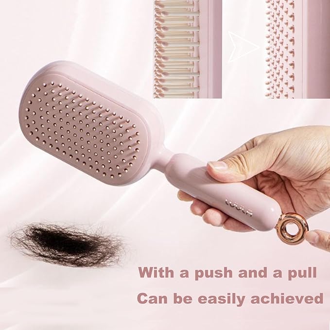 Retractable Cushion Massage Comb for Wet & Dry Hair, Anti-Static Self Cleaning Hair Brush for All Hair Types, Soft Bristles, Easy Eliminates Knots, Detangling Hairbrush for Women Men (Blue + White)
